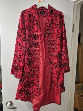 Hearts And Roses Red Flocked Tattoo Coat